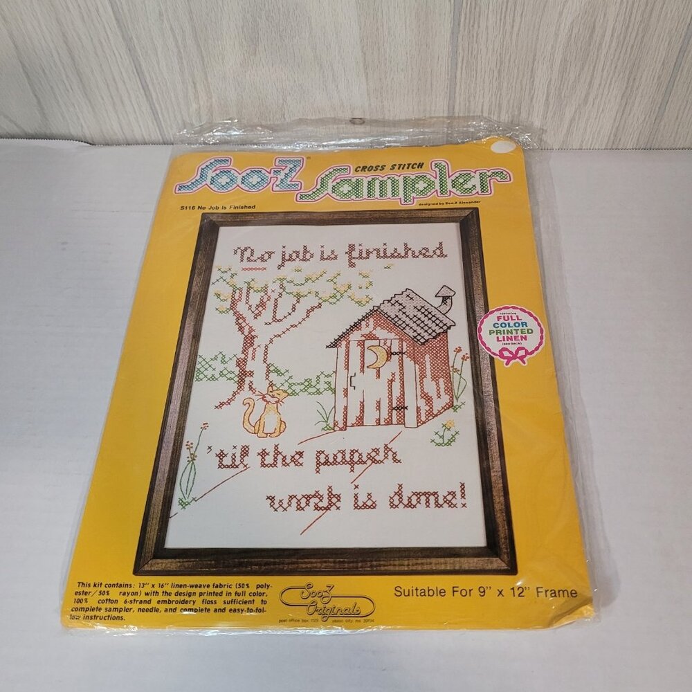 Soo-Z Cross Stitch Sampler No Job Finished Till Paperwork Done 9 x 12" Kit NEW